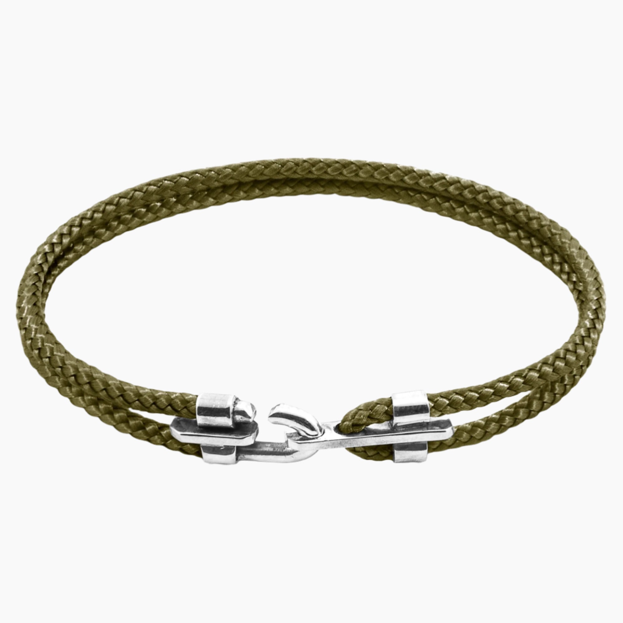 Canterbury Silver and Rope Bracelet - Khaki Green