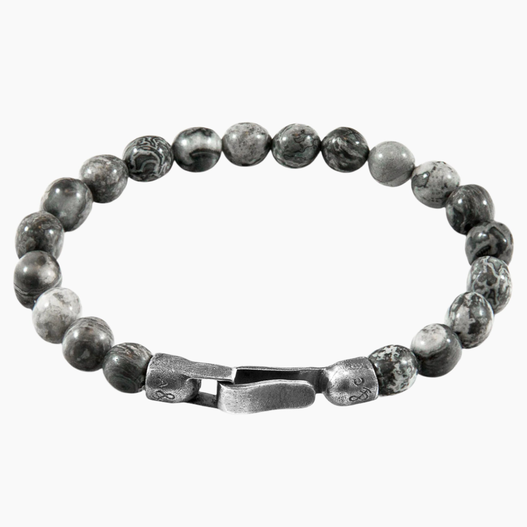 Nachi Silver and Stone Beaded Bracelet - Grey Jasper