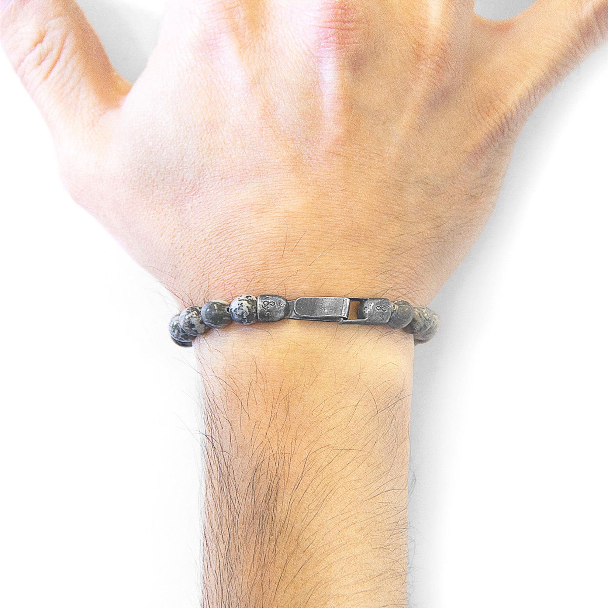 Nachi Silver and Stone Beaded Bracelet - Grey Jasper