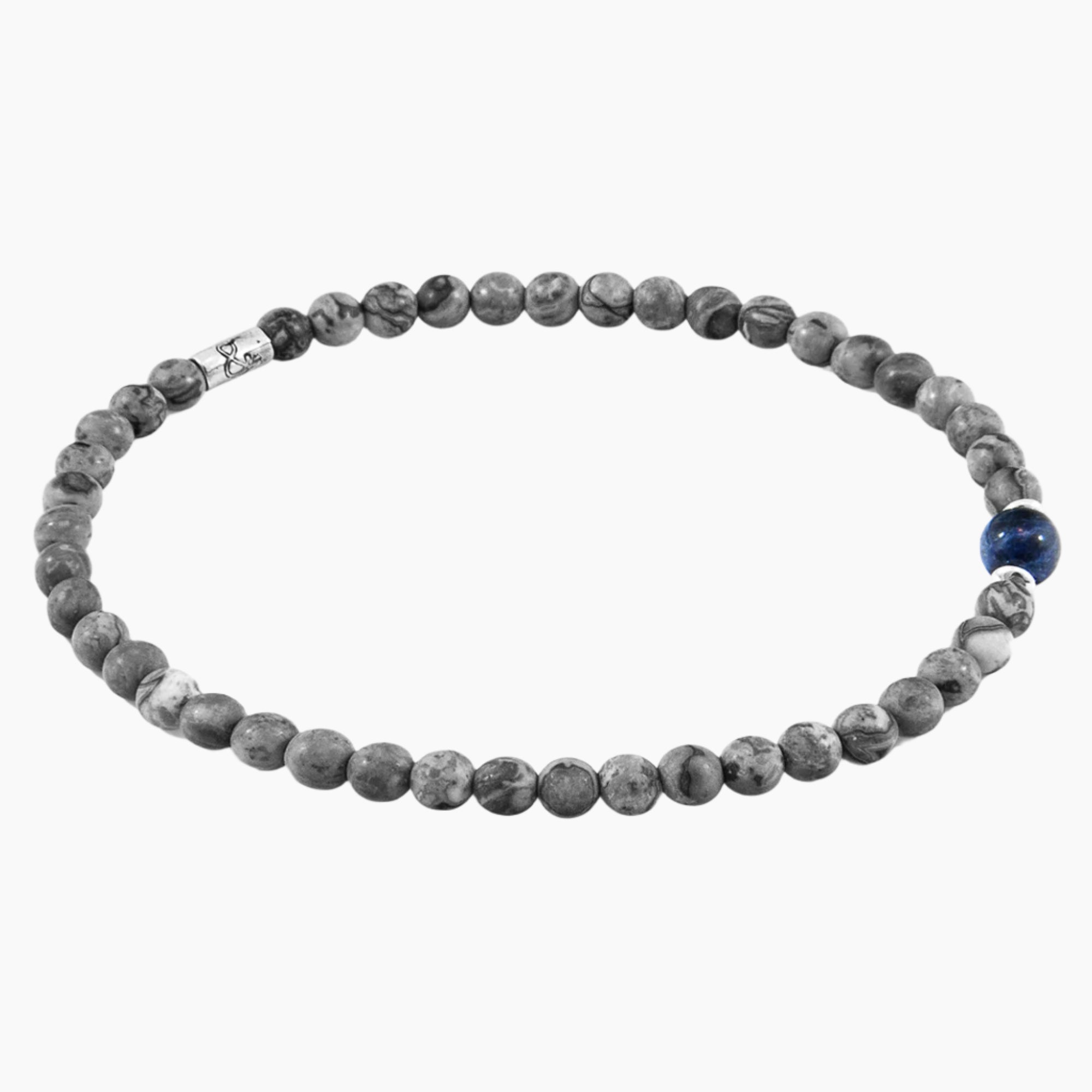 Walter Silver and Stone SKINNY Bracelet - Grey Jasper and Blue Sodalite