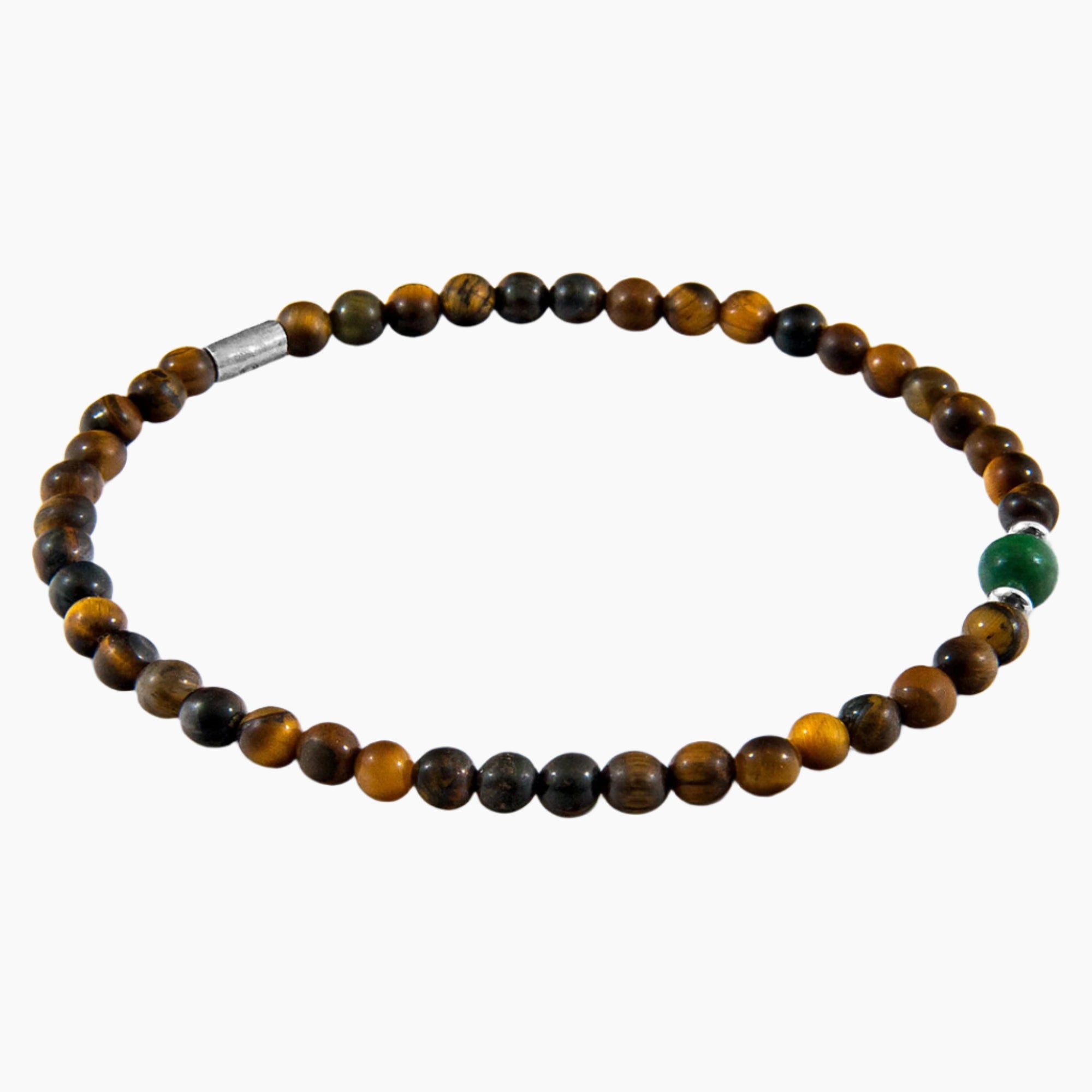 Walter Silver and Stone SKINNY Bracelet - Brown Tigers Eye and Green Jade