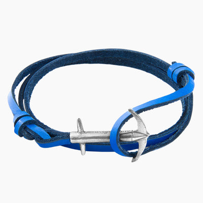 Admiral Anchor Silver and Flat Leather Bracelet - Royal Blue