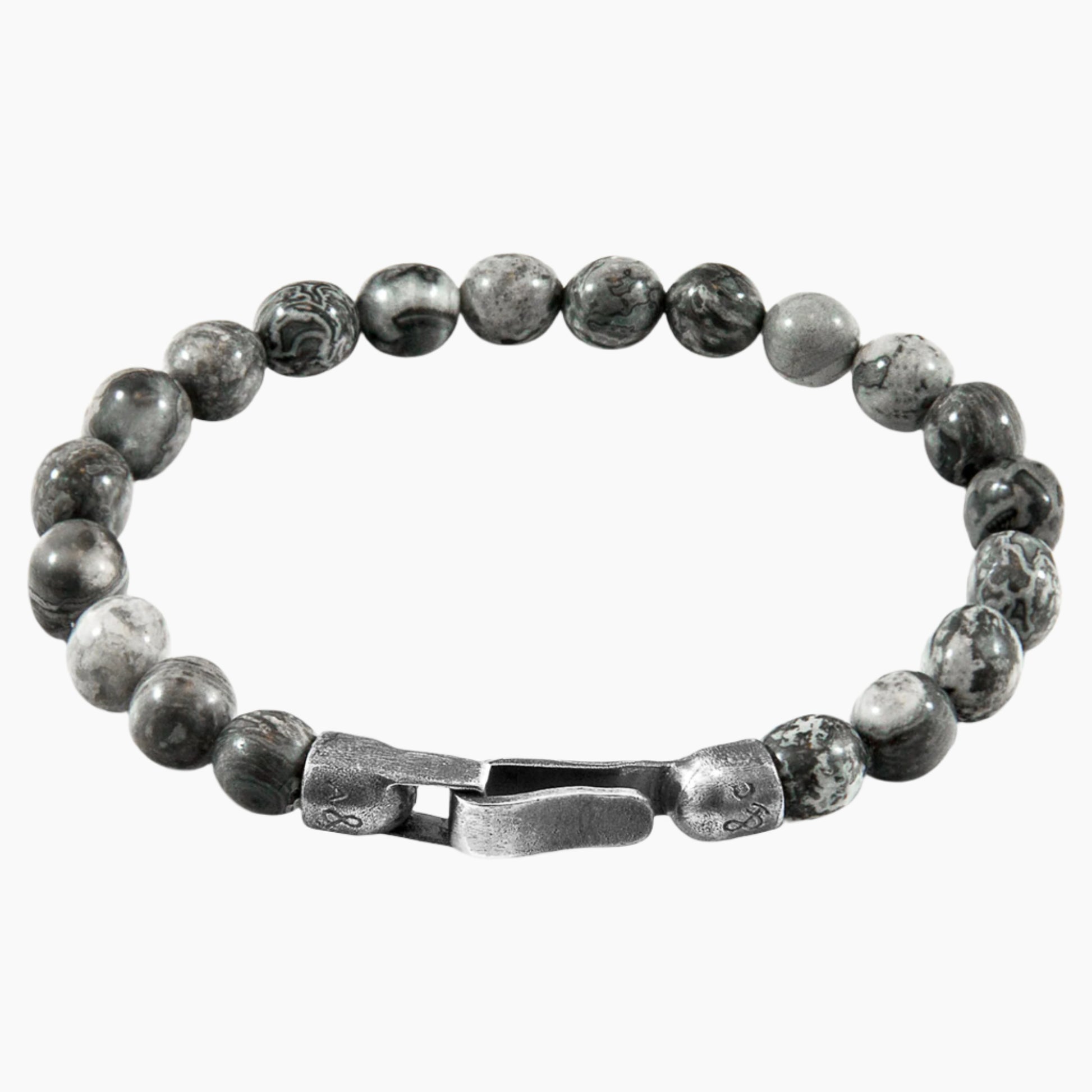 Nachi Silver and Stone Beaded Bracelet - Grey Jasper 