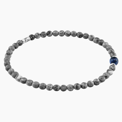 Walter Silver and Stone SKINNY Bracelet - Grey Jasper and Blue Sodalite