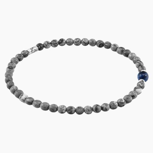 Walter Silver and Stone SKINNY Bracelet - Grey Jasper and Blue Sodalite