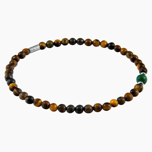 Walter Silver and Stone SKINNY Bracelet - Brown Tigers Eye and Green Jade